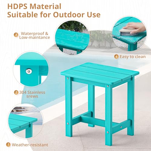 LUE BONA Outdoor Side Table, HDPS Small Outdoor Table, Rectangle Adirondack Side Table, Outside End Table for Patio, Porch, Pool, Weather Resistant/Easy Maintenance/Indoor or Outdoor Use, Sky Blue