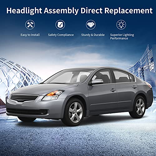 AUTOSAVER88 Headlight Assembly Compatible with 07 08 09 Altima Sedan 4-door 2007 2008 2009 Altima Black Housing with Amber Reflector Clear Lens