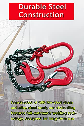 Chain Sling 2/5Inch X 5 Ft 4410lb Double Leg with Sling Hooks Chain Slings Adjusters Grade 80Alloy Steel Engine Chain Hoist Lifts【2 Ton】