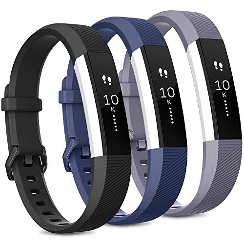 Pack 3 Replacement Band Compatible for Fitbit Alta Bands/Fitbit Alta HR Bands, Adjustable Replacement Soft Silicone Sport Bands for Woman and men (Small, Black+Grey+Navy Blue)