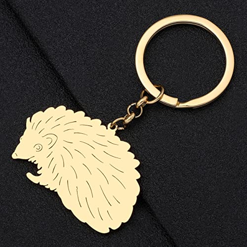 LONYOO Stainless Steel Cute Hedgehog Keychain Funny Design Car Key Purse Keyring Animals Gifts for Women Girls Novelty Charms (Gold)