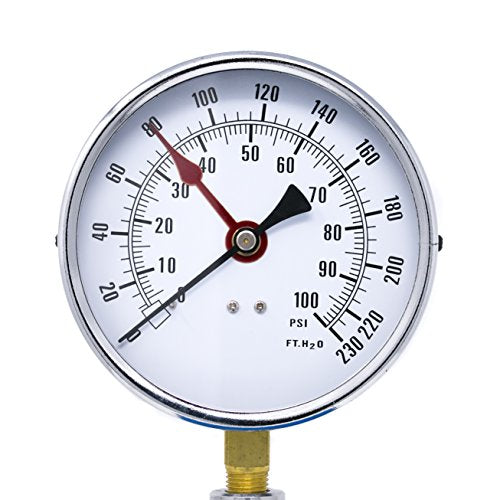 PIC Gauges ALTITUDE-454L-B Bottom Mount Dry Non-Fillable Altitude Gauge w/ Black Steel Case, Brass Internals, Plastic Lens, 4.5" Dial, 0/15 psi & 0/34 ftH2O Range, 1/4" Male NPT