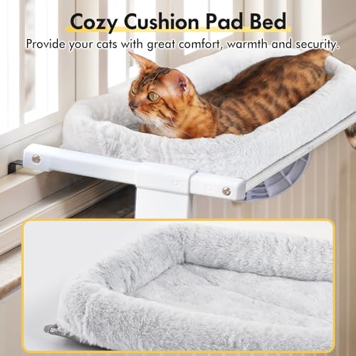 Zoratoo Window Sill Mount Cat Perch for Indoor Cats, One-Step Sliding Clamping Slot Adjustment Cat Hammock with Removable Two Fabrics Cover, No Suction Cups Cat Bed for Windowsill & Bedside (Medium)