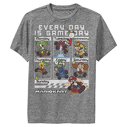 Nintendo Unisex Child Race Days Boys Short Sleeve Tee T-Shirt, Charcoal Heather, Small US