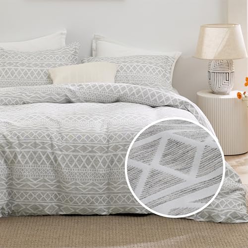 Bedsure Jacquard Duvet Cover - Boho Duvet Cover, Geometric Textured Comforter Cover Set with Chenille and Tufted for All Season