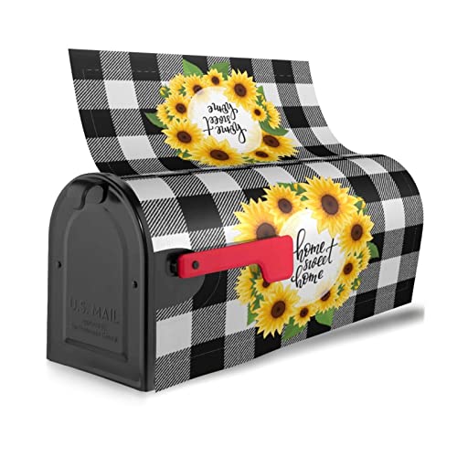 Buffalo Plaid Sunflower Wreath Mailbox Covers Magnetic Standard Size 18" X 21" Home Sweet Home Mailbox Cover Decorations Wrap