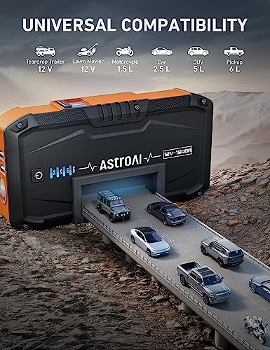 AstroAI S8 Car Battery Jump Starter, 1500A Jump Starter Battery Pack for Up to 6.0L Gas & 3.0L Diesel Engines, 12V Portable Jump Box with 3 Modes Flashlight and Jumper Cable(Orange)