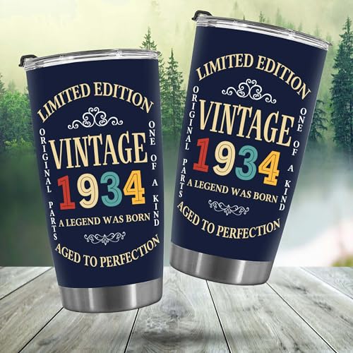 DEKIDOKA 91 Year Old Birthday Gifts for Mom Dad - Vintage Tumbler For Men And Women