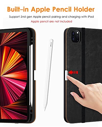 DTTO Premium Synthetic Leather iPad Case, Protective Cover for iPad Pro 11 Inch and iPad Air 4, Auto Wake/Sleep Function, Built-in Hand Strap, Front Document Card Pocket