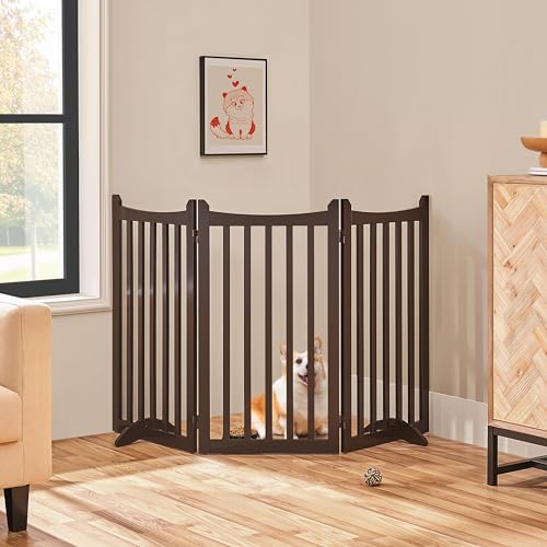 Yaheetech 36" H Extra Tall Freestanding Pet Gate 3-Panel Wooden Dog Fence with 2 Support Feet Folding Dog Gate for Indoor, Stairs, Doorways, Halls, Kitchen Wooden Pet Barrier Espresso, 60" L x 36" H