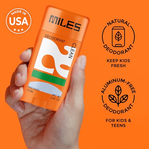 Miles Kids Deodorant for Boys and Girls - Aluminum Free Deodorant for Kids and Teens, Natural, Hypoallergenic, Made in USA - Clean Scent, 1-Pack