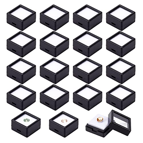 BENECREAT 36PCS Black Gemstone Display Box Mini Square Acrylic Jewelry Box Container(1.2x1.2x0.6) with Clear Top Lids and Sponge for Gems,Jewelry Packing
