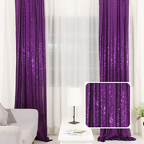 Trlyc Purple Sequin Backdrop Curtains - 2 Panels 2x8ft Sparkly Purple Curtains Glitter Backdrop for Party Christmas Wedding Birthday Halloween Background Decoration