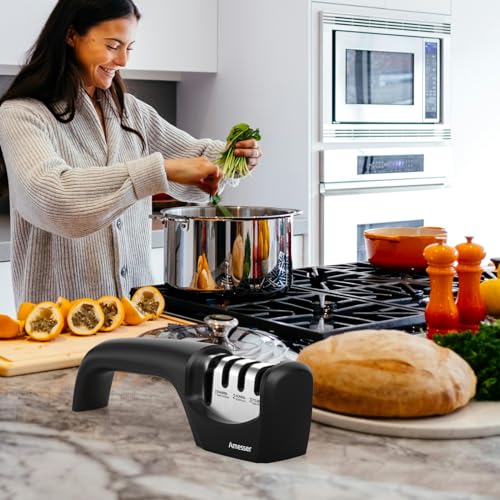 Knife Sharpener, Amesser 4-in-1 Kitchen Knife Sharpener Effortlessly Sharpen Restore, Hone, and Polish Blades Quickly for Kitchen Knives, Pocket Knives, Chef's & Serrated Knives, Scissors