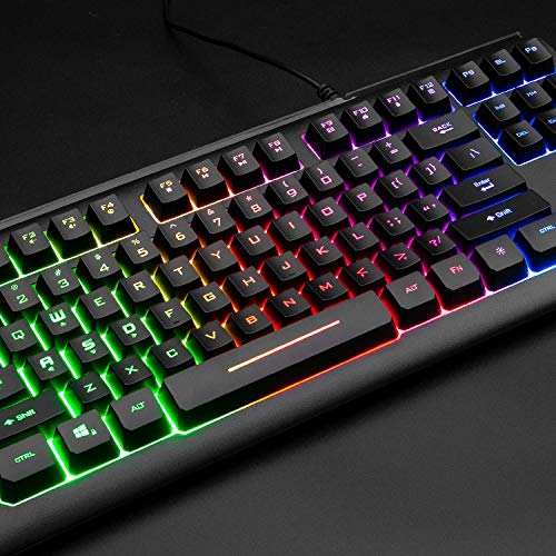 Rii Gaming Keyboard,87-Keys RGB Backlit Compact Keyboard,Silent Computer Keyboard,USB Wired Keyboard for Laptop,PC,Windows,Mac