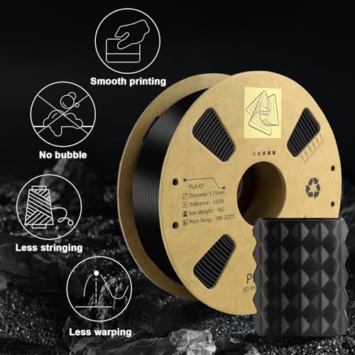 Carbon Fiber Filament 1.75mm - Reinforced 3D Printer Filament - Black pla 3D Filament - PLA-CF 1.75 Filament - 340m Spool (2.2 LBS) for 3D Printers