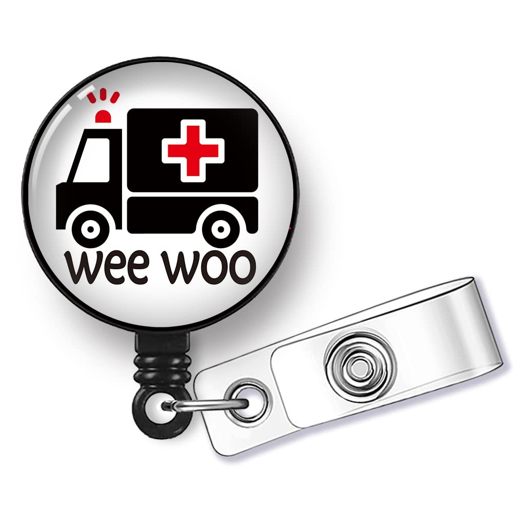 Hafhue Wee Woo Ambulance Retractable Badge Reel with Alligator Clip Funny Badge Gift for EMT EMS Paramedic First Responder Nurse Doctor Office Worker Boss Coworkers