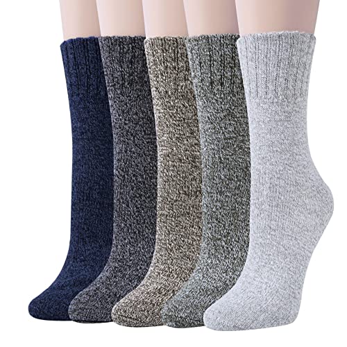 Loritta Womens Vintage Style Thick Wool Cozy Crew Socks, One size, 5 colors (Pure Color)