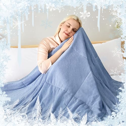 Deconovo Cooling Comforter, Cold Touch Fabric Absorbs Body Heat Cool Sleeping Summer Blanket, Cool Design Soft Fluffy Cooling Blanket for Night Sweats Hot Sleeper(Blue, 59x79 Inch)