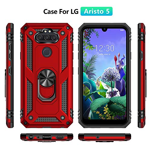 Dionsibei Military Grade Drop Impact for LG Aristo 5 Case LG Phoenix 5/Fortune 3/K300/LG Aristo 5+ Plus/LG K31 Case Metal Rotating Ring Kickstand Armor Heavy Duty Cover Aristo 5+ Plus Case (Black)