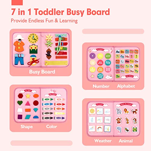 hahaland Busy Board - Montessori Toys for 2 Year Old Girl Birthday Gift - Preschool Learning Activities with Life Skills,ABC,123,Shape,Color,Animal,Weather,Toddler Travel Toys for Ages 2-4 1-3