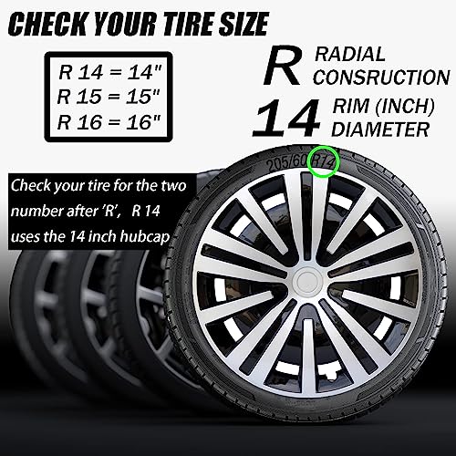 Hubcap Wheel Cover Replacement R14 Hub Caps Universal Wheel Rim Cover ABS Material Exterior Accessories for Car Truck SUV Sedan -Set of 4