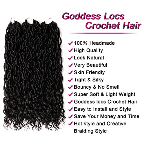 Goddess Locs Crochet Hair - 6 Packs 14 Inch Curly Faux Locs Crochet Hair For Black Women, Pre Looped Crochet Hair Wavy Faux Locs Synthetic Braids Hair Extensions(14Inch, T1B-27#)