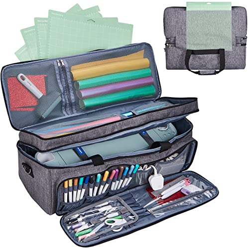 NICOGENA Double Layer Carrying Case with Mat Pocket for Cricut Maker 3, Explore 3, Multi Large Front Compartments for Tools, Accessories and Supplies, Grey
