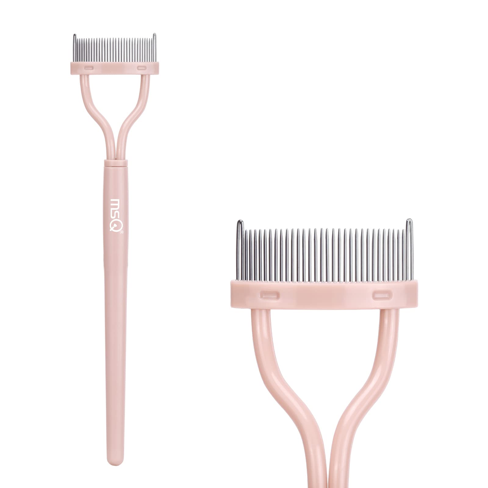 Eyelash Separator Eyelash Comb Lash Separator Tool MSQ Mascara Brush Eyelash Brush Separator Mascara Comb Arc Designed Mascara Applicator With Cover Naked Pink (1PCS)