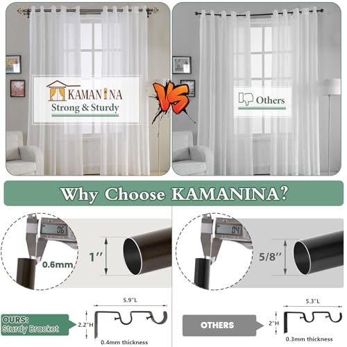 KAMANINA 1 Inch Double Curtain Rod 36 to 72 Inches (3-6ft) Bronze Telescoping Curtain Rods for Windows, Heavy Duty Dual Drapery Rods with Marbled Finials
