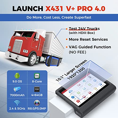 LAUNCH X431 V+ PRO 2024 Elite Bluetooth Scan Tool, OEM Topology Mapping, Work on HD Trucks, 41+ Services&Online Coding, 10.1 Inch Bigger Car Scanner, Global Ver., 2-Year Free Update, AutoAuth FCA SGW