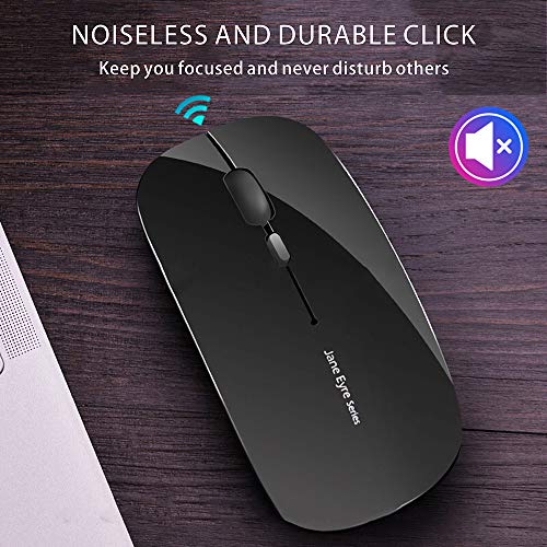 Uciefy Q5 Slim Rechargeable Wireless Mouse, 2.4G Portable Optical Silent Ultra Thin Wireless Computer Mouse with USB Receiver and Type C Adapter, Compatible with PC, Laptop, Notebook, Desktop Black