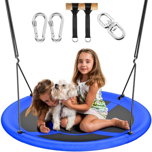 43" Saucer Tree Swing for Kids Adult, 700lbs Weight Capacity, Waterproof Flying Saucer Swing with Adjustable Hanging Straps, Swing Seats for Backyard Outdoor Indoor Playground, Blue