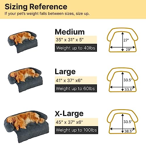 Codi Dog Bed for Couch - Calming Dog Beds for Medium Dogs, Fluffy Plush Bed for Furniture Protector, Anti Anxiety Dog Bed with Removable Washable Cover for Dogs and Cats, Ash Grey, 35x31x5 inches