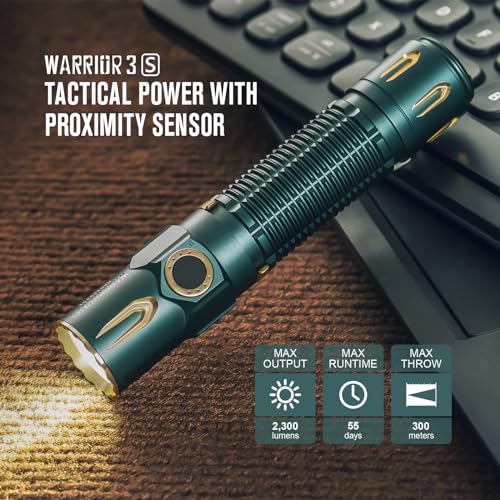 OLIGHT Warrior 3S 2300 Lumens Rechargeable Tactical Flashlight, Compact Dual-Switches LED Bright Light with Proximity Sensor, Powered by Customized Battery for Emergency, EDC and Searching (OD Green)