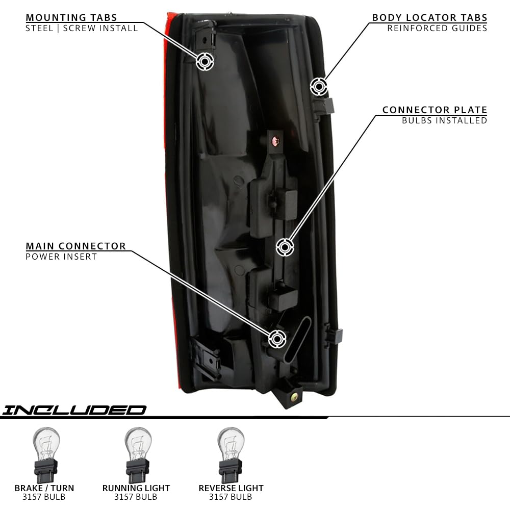 EPIC LIGHTING AMOE B Fitment Halogen Tail Lights Housing Unit fits CHEVROLET GMC 88-00 C/K TRUCK 92-99 SUBURBAN 95-00 TAHOE 92-00 YUKON 92-94 BLAZER [ GM2801104 GM2800104 5977868 5977867 ] Pair