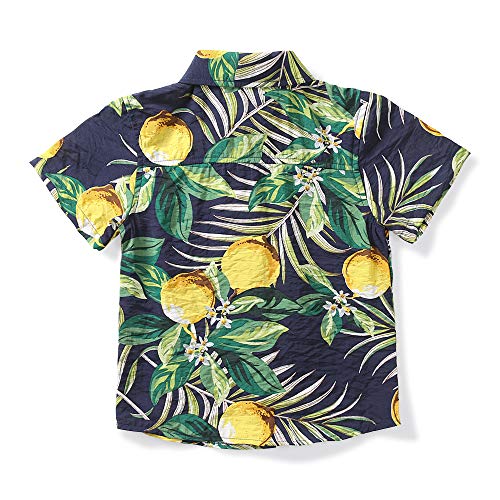 OCHENTA Toddler Boys Button Down Hawaiian Shirt Short Sleeve Pineapple Summer Tropical Tops H Yellow 110CM - 3T