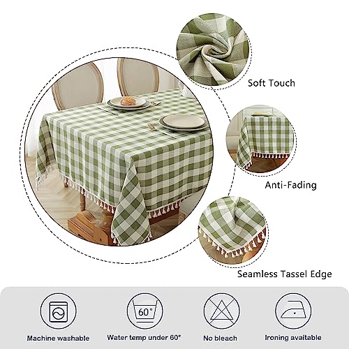 Laolitou Checkered Tablecloth Rectangle Washable Buffalo Plaid Fall Table Cloth with Tassel Cotton Linen Gingham Thanksgiving Table Cover for Picnic Kitchen Dining Room, Orange, 55 x 55 Inch