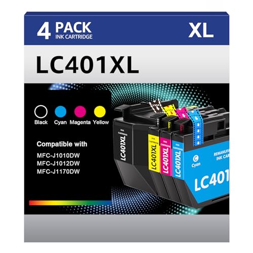 Valinkso LC401XL LC401 Ink Cartridges Compatible for Brother Ink Cartridges LC401 XL to use with Brother MFC-J1010DW MFC-J1012DW MFC-J1170DW Printer Ink (Black Cyan Magenta Yellow, 4 Pack)