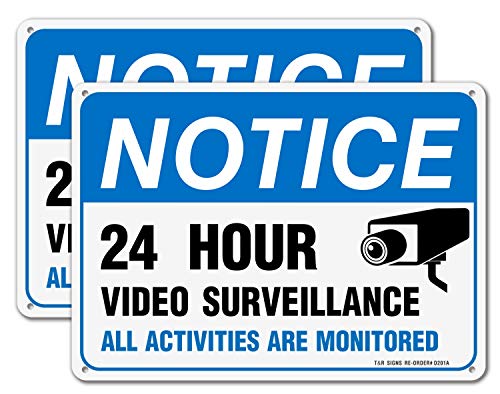 Video Surveillance Sign, All Activities Are Monitored - 2 Pack - 7 x 10 Inches Rust Free .040 Aluminum Reflective - UV Protected, Waterproof, Weatherproof and Fade Resistant - 4 Pre-drilled Holes