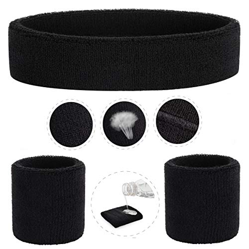 ONUPGO Sweatband Set Sports Headband Wrist Striped Sweatbands Terry Cloth Wristband Athletic Exercise Basketball Wrist Sweatband and Headbands Moisture Wicking Sweat Absorbing Head Band