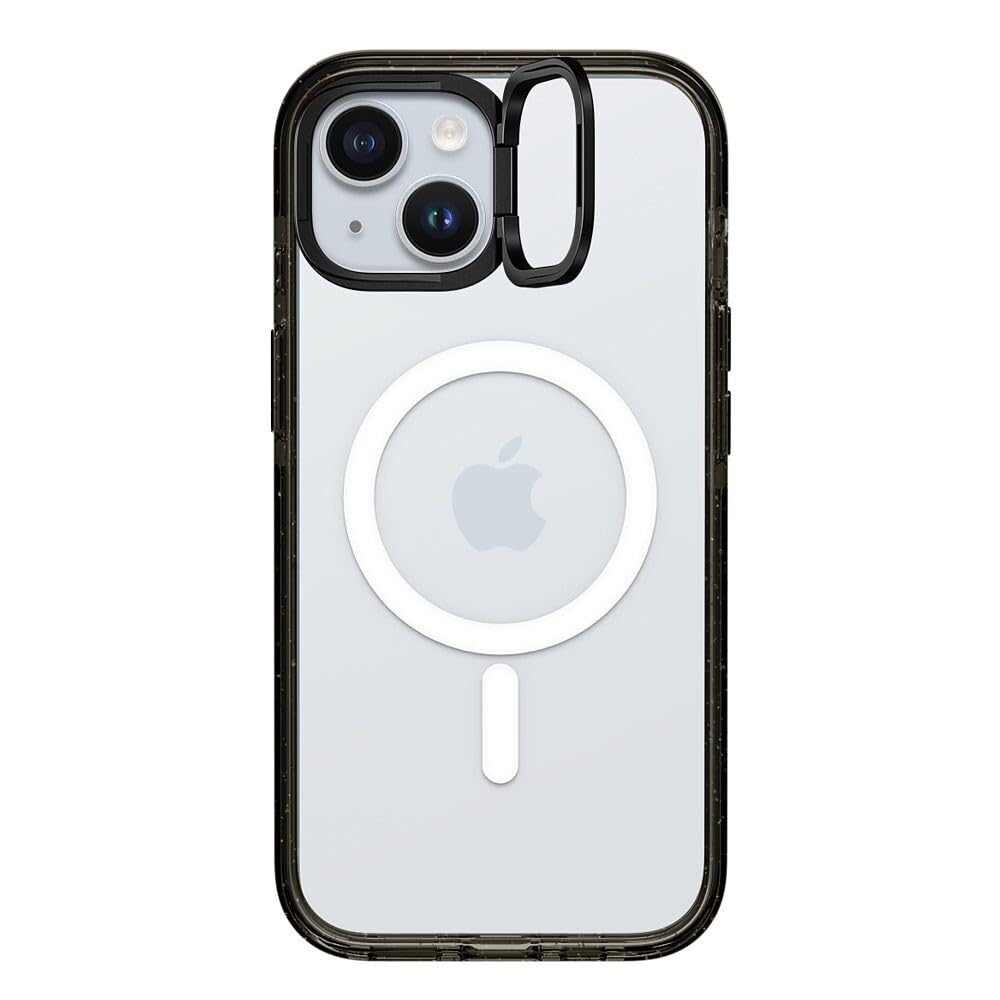 CASETiFY Impact Ring Stand Case for iPhone 15 [3X Military Grade Drop Tested / 6.6ft Drop Protection/Compatible with Magsafe] - Clear Black
