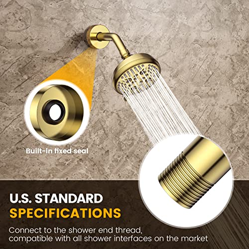 YASFEL Brushed Gold Shower Arm 6" Shower Extension Arm Pipe with Flange and Teflon Tape for Shower Head & Handheld Shower Head(SUS 304, Brushed Gold,NPT)