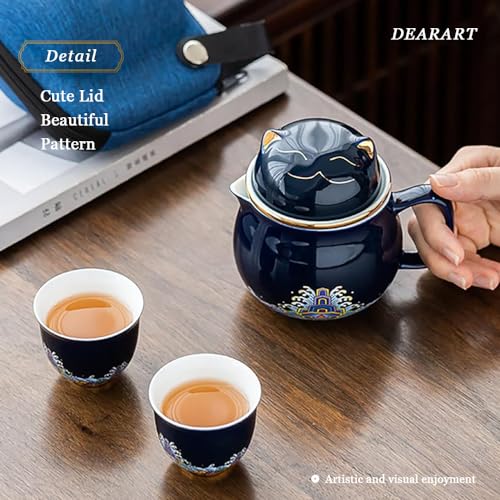 DEARART Beautiful Tea Mug and Lid Filter, 10.8oz Tea Cups Easy to Clean Keep Tea Hot, Steeping Loose Leaf Tea Bag, Coffee, Milk, Cute Cat, Dark Blue