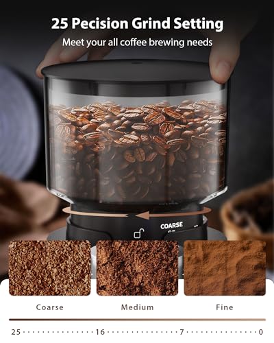 Aromaster Burr Coffee Grinder, Coffee Bean Grinder with 25 Grind Setting, Espresso Grinder with 51-53mm Portafilter Holder, 2-12 Cups Timer, Conical Coffee Grinders for Home Use/Pour Over/French Press