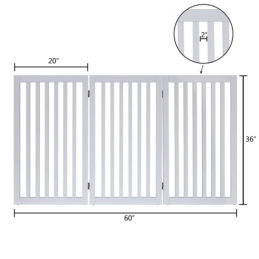 unipaws 36”H Free Standing Pet Gate for Dog Cat, Tall Wooden Dog Gates for Doorway, Stairs, Foldable Pet Fence for The House, Expandable Dog Barrier, Indoor Use, White