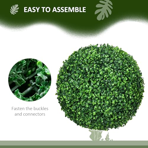 HOMCOM Set of 2 15.75 Inch Artificial Ball Boxwood Topiary Trees Balls, Indoor Outdoor Fake Plants for Home, Office & Living Room Decor