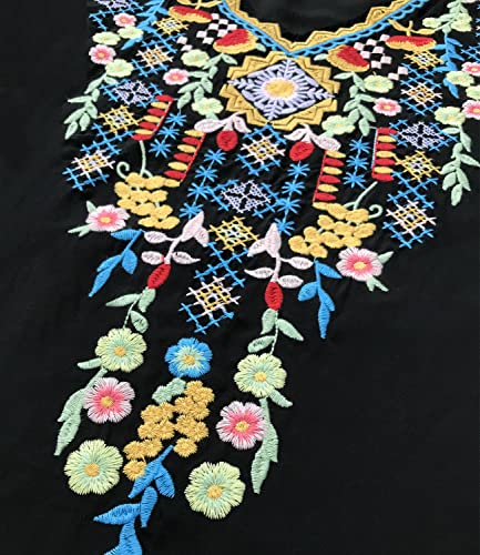Higustar Mexican Shirts for Women Embroidered Tops Bohemian Peasant Blouse Plus Size Tunic Fiesta Cotton Clothes White