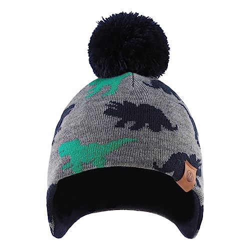 Knitted Pink Baby Hat Scarf Set Winter Warm Girls Beanie Fleece Lining Toddler Kids Hat with Pompom (Gray Heart Hat,M)