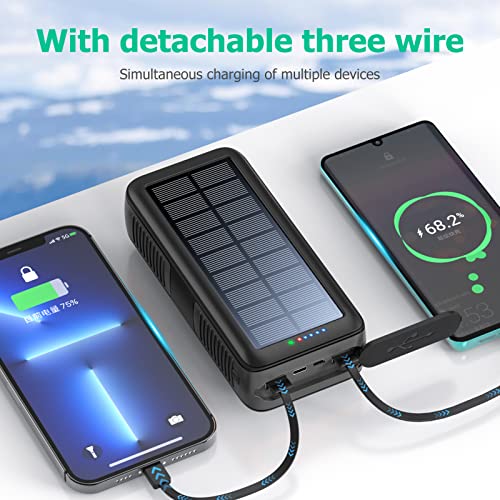 boogostore Solar Charger Power Bank 63200mAh, Portable Charger with Dual Outputs & Dual Inputs 4 LEDs Flashlight, Hand Crank Power Bank Fast Charging Battery Pack for Outdoor Camping Survival Gear